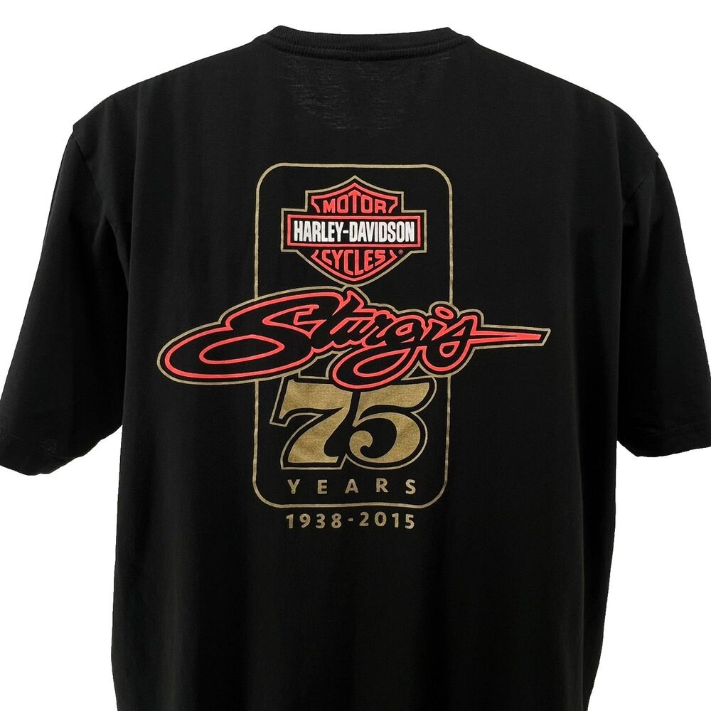 Harley Davidson Sturgis 75th Anniversary Rally T Shirt Mens L Black 2015 Biker